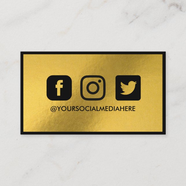 Social Media Gold Foil Elegant Modern Business Card (Front)