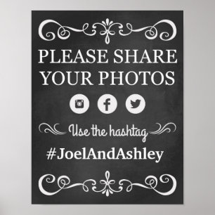 Social Media Hashtag Wedding Sign Poster