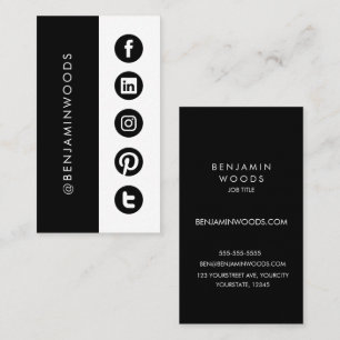 Social media icons black white modern minimalist business card