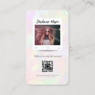 Social Media Influencer Modern Holographic Girly Business Card
