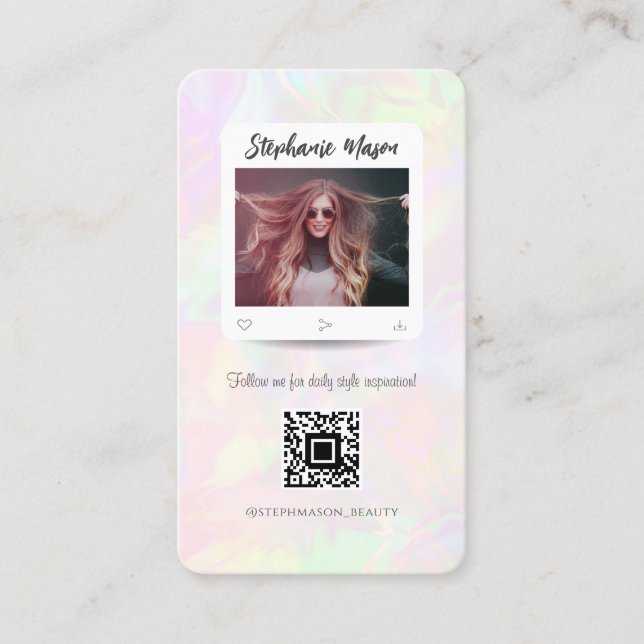 Social Media Influencer Modern Holographic Girly Business Card (Front)