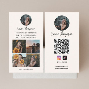 Social Media Influencer QR Code Photo Beige Business Card