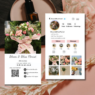Social Media Instagram Cute Pink Florist  Business Card