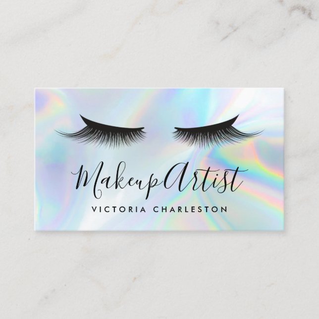 Social Media Lashes Eyes Holographic Trendy Business Card (Front)