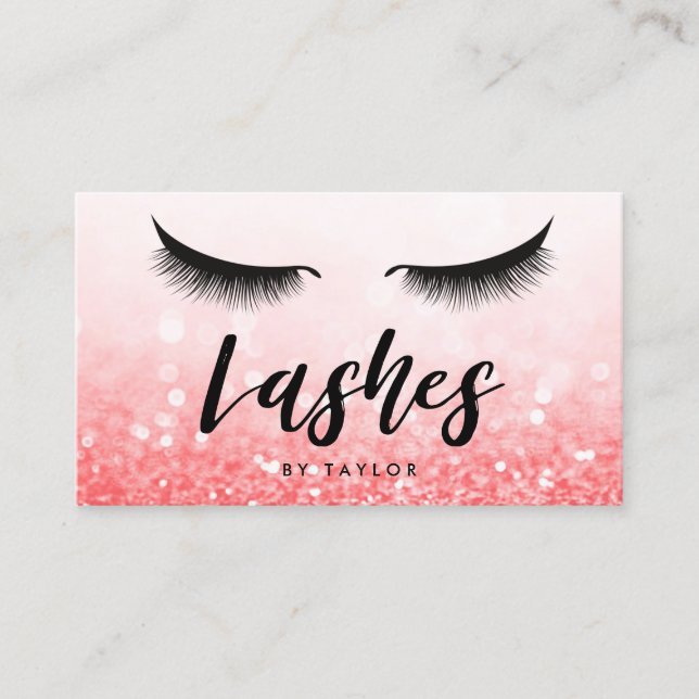 Social Media Lashes Eyes Red Pink Glitter Business Card (Front)