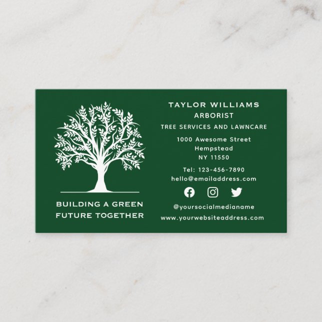 Social Media Lawn Care Landscaping Tree Service Business Card (Front)