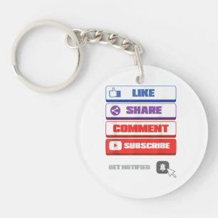 Social Media Like Share Comment Subscribe Vlogger Key Ring