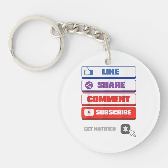 Social Media Like Share Comment Subscribe Vlogger Key Ring (Front)
