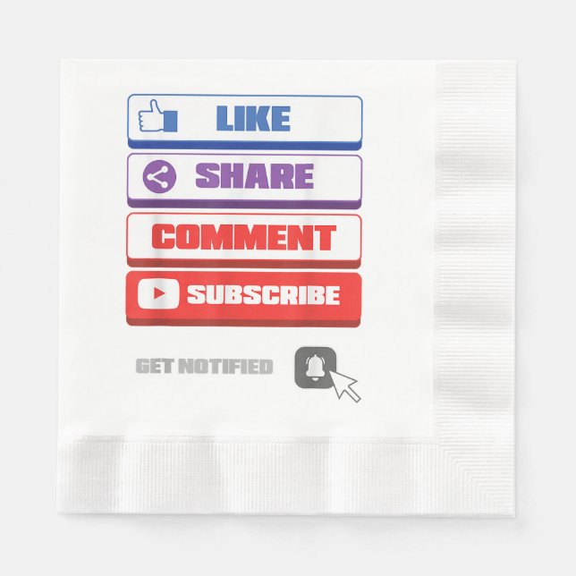 Social Media Like Share Comment Subscribe Vlogger Napkin (Front)