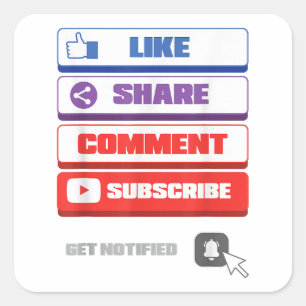 Social Media Like Share Comment Subscribe Vlogger Square Sticker