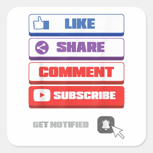Social Media Like Share Comment Subscribe Vlogger Square Sticker (Front)