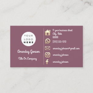 Social Media Logo Gold QR Code Address Rose  Business Card