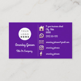 Social Media Logo Gold QR Code Custom Purple Business Card