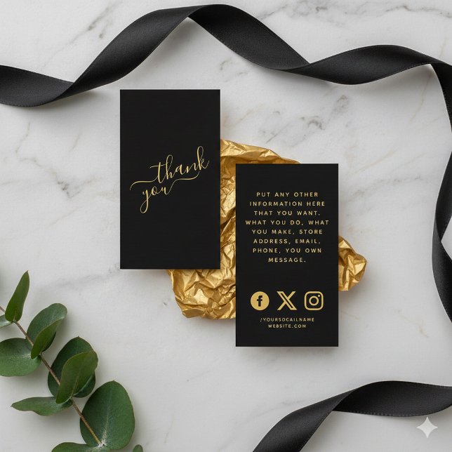 Social media logos, black and gold order enclosure card (Black and gold social media icons customer order insert card.)