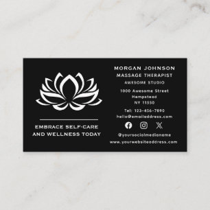 Social Media Lotus Flower Massage Therapy Holistic Business Card