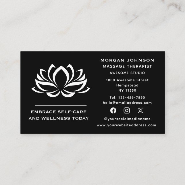 Social Media Lotus Flower Massage Therapy Holistic Business Card (Front)
