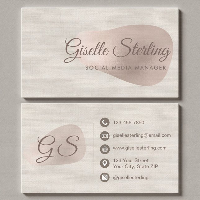 Social Media Manager Beige Linen Beauty  Business Card (Creator Uploaded)