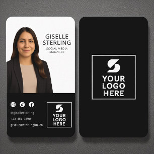Social Media Manager Black White Photo Logo  Business Card