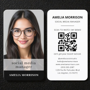 Social Media Manager Black White QR Code Photo  Business Card