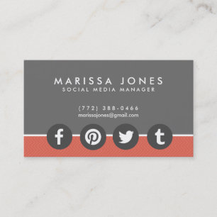 Social Media Manager Peach Grey Business Cards