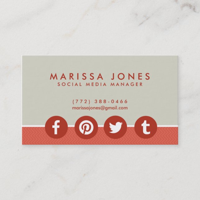 Social Media Manager Peach Tan Business Cards (Front)