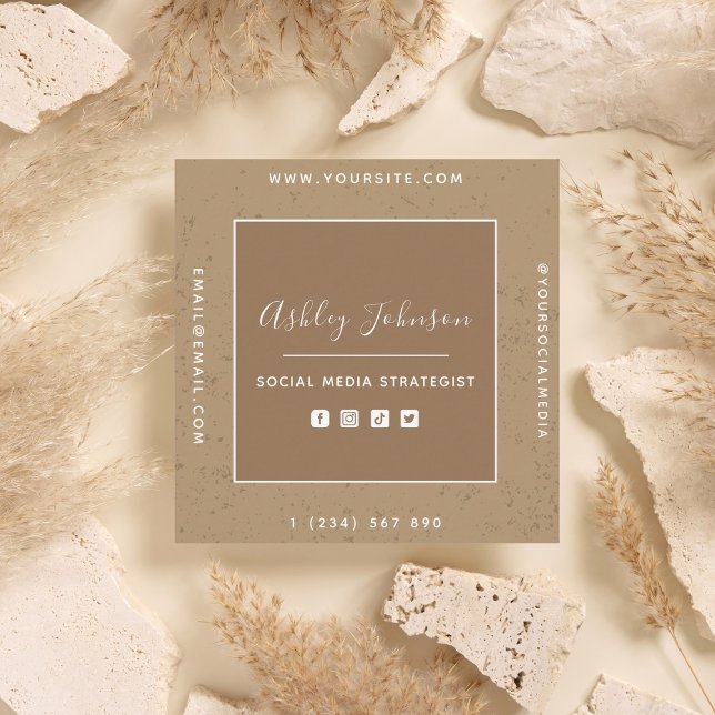 Social Media Manager QR Code Brown Pastel Creative Square Business Card (Creator Uploaded)