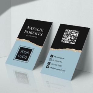 Social Media Mint Blue Black & Gold QR Code Business Card