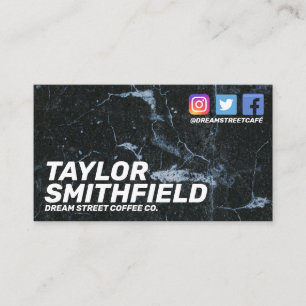 Social Media Modern Black Marble Business Card