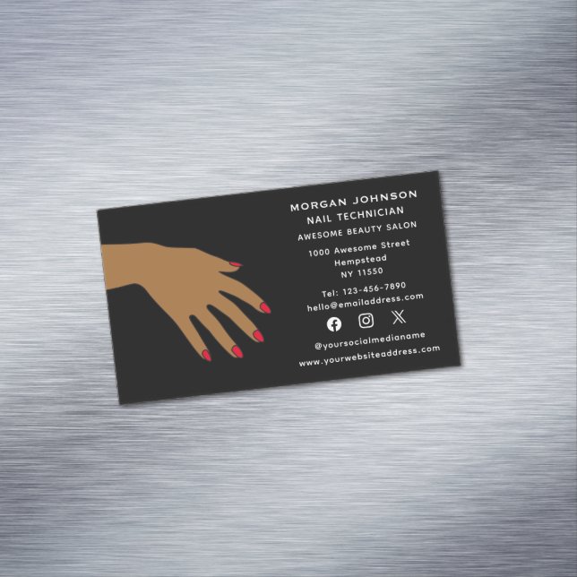 Social Media Nail Techician Manicure Beauty Salon Magnetic Business Card (In Situ)
