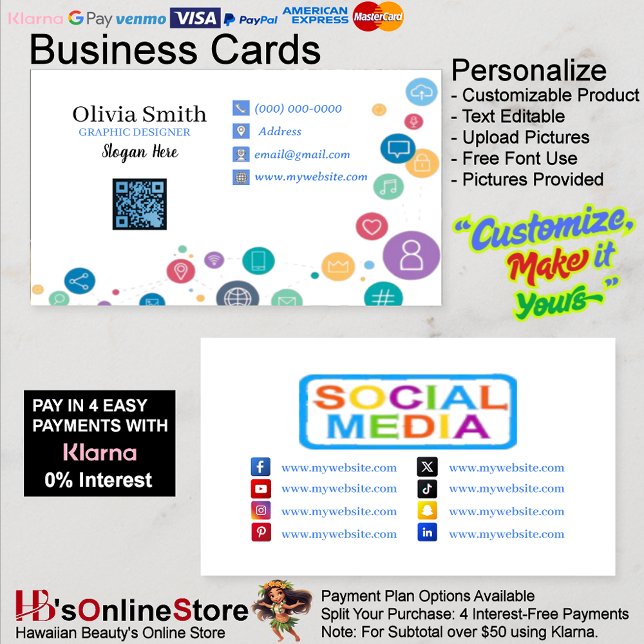 Social Media Networking QR Code Business Cards 14 (Social Media Network QR Code White 100 Pack Business Card 14.)