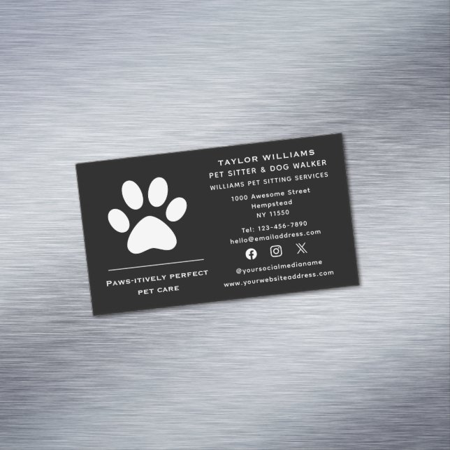 Social Media Paw Print Dog Walker Cat Pet Sitter Magnetic Business Card (In Situ)