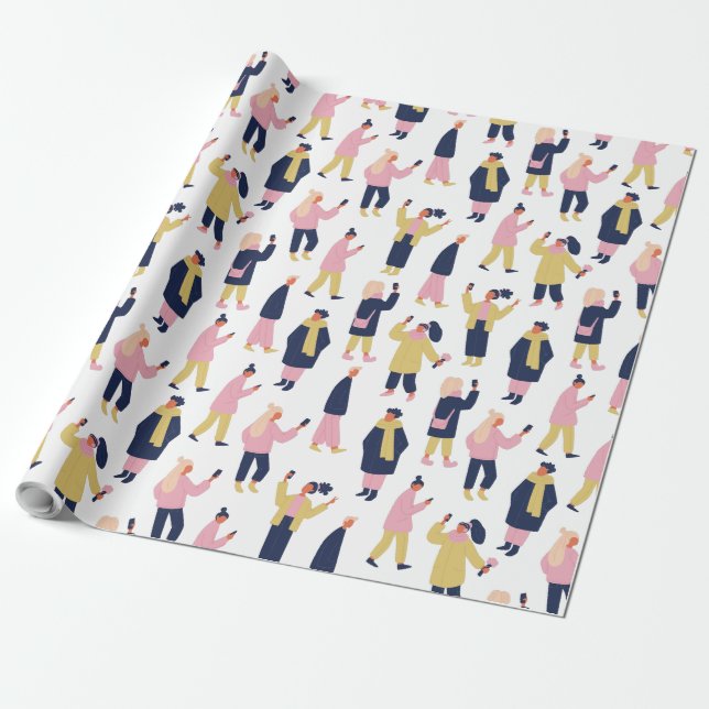 Social Media People Pattern Wrapping Paper (Unrolled)