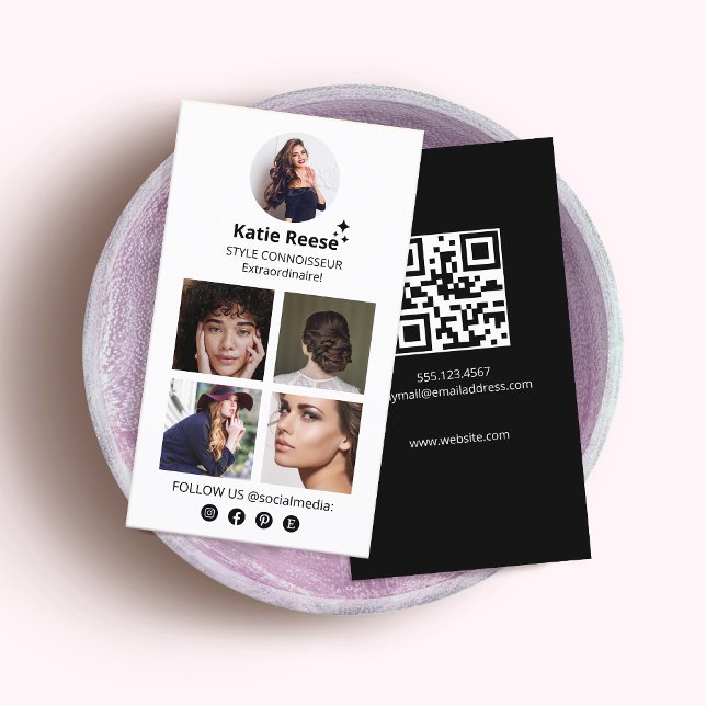 Social Media Photo Gallery , Follow Us Business Card (social media networking photo grid business cards with circle profile window and  qr code )