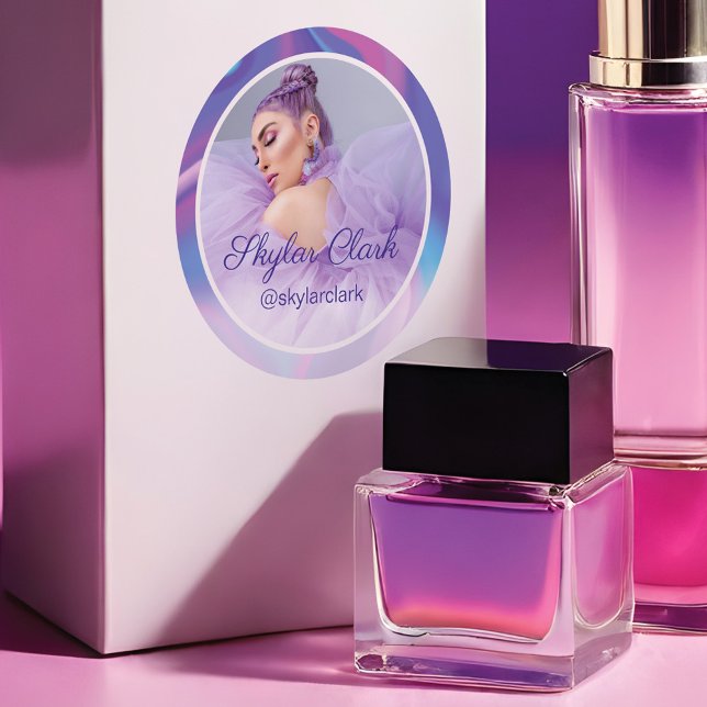 Social Media Photo Purple & Blue Hologram  Classic Round Sticker (Social Media Photo Purple & Blue Hologram Classic Round Sticker)