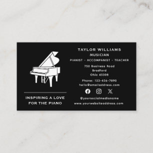 Social Media Pianist Piano Teacher Accompanist Fun Business Card