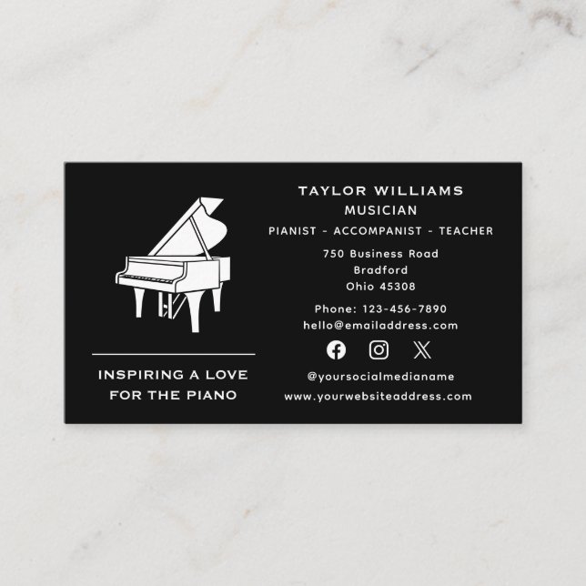 Social Media Pianist Piano Teacher Accompanist Fun Business Card (Front)