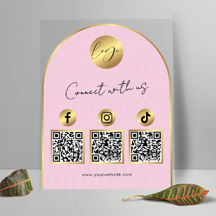 Social Media Pink & Gold Arch Logo QR Code Acrylic Sign