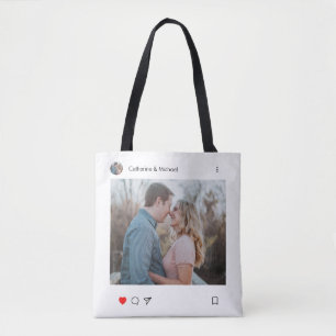Social Media Post Style Photo and Name Couple  Tote Bag