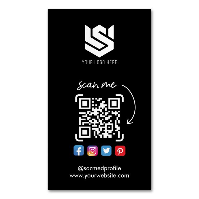 Social Media Profiles QR Code Logo Modern Simple Magnetic Business Card (Front Vertical)
