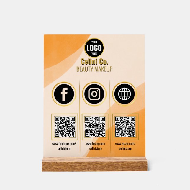 Social Media QR Code Acrylic Sign - Custom Beauty  (Front)