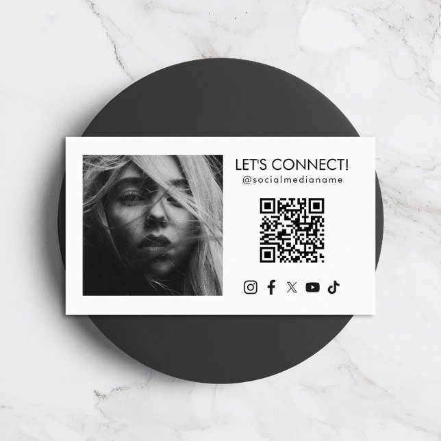 Social Media QR Code Add Photo White Business Card (Creator Uploaded)