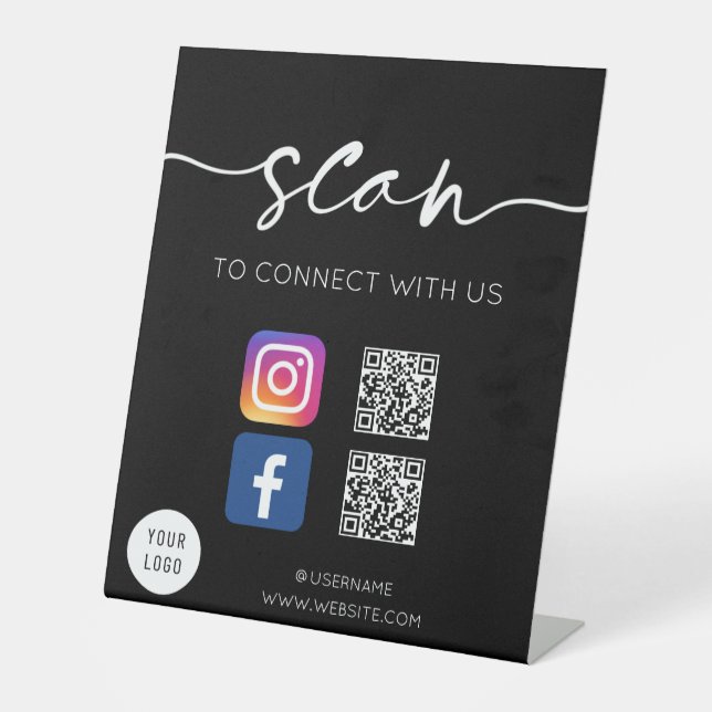 Social Media QR Code Black  Pedestal Sign (Front)