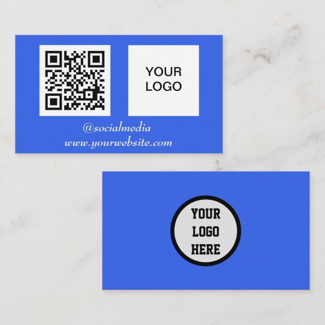 Social media QR Code Blue Professional Modern Business Card (Front/Back)