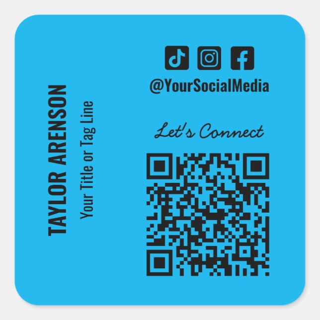 Social Media QR Code Blue Square Sticker (Front)