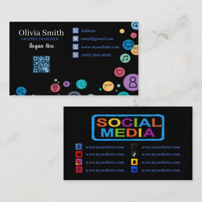 Social Media QR Code Business Cards 31 Pack of 100 (Front/Back)