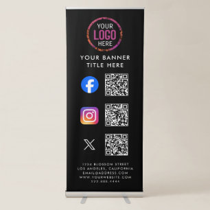 Social Media QR Code Business Logo Retractable Ban Banner