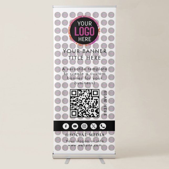 Social Media QR Code Business Logo Retractable Ban Banner (Front)