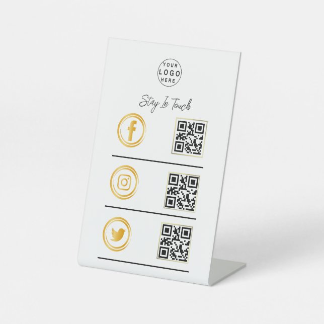 Social Media QR Code Business Pedestal gold Pedestal Sign (Front)