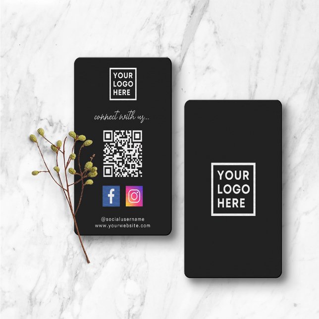 Social Media QR Code Connect with us Black Business Card (Creator Uploaded)