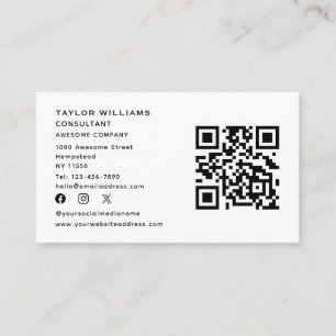 Social Media QR Code Connect With Us Black White Business Card